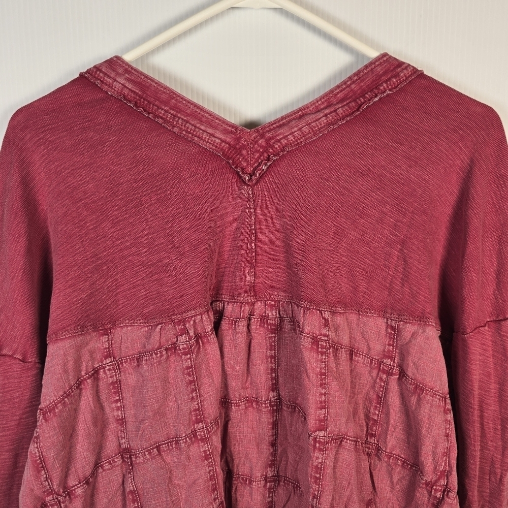 Pilcro Boho Henley Top Skater Streetwear Stretchy Distressed Faded Red Size L - Picture 10 of 14